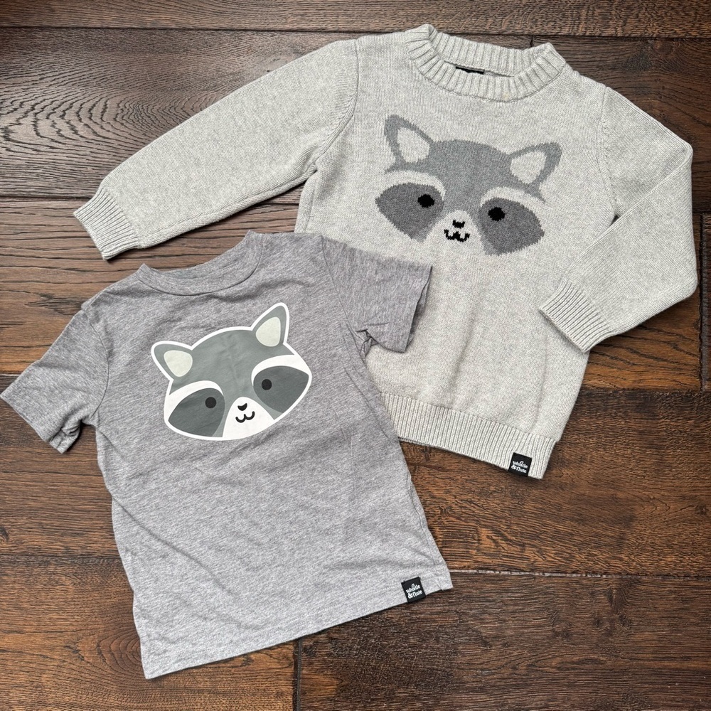 Whistle & Flute - Gray Raccoon Kids Sweater and T-Shirt Set